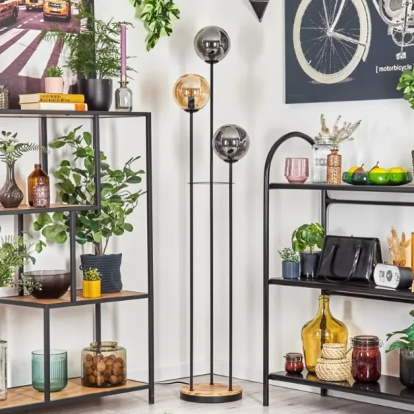 hofstein Gastor Lampadaire 25 cm Bois clair, Noir, 3 lumières* Lampes Modernes