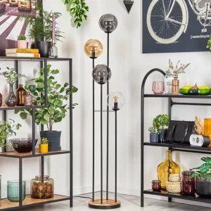 hofstein Gastor Lampadaire 30 cm Bois clair, Noir, 4 lumières* Lampes Modernes
