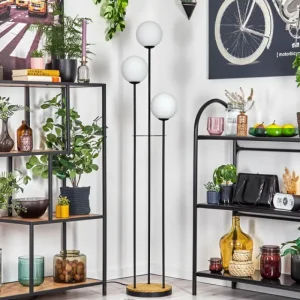 hofstein Gastor Lampadaire 30 cm Bois foncé, Noir, 3 lumières* Lampes Modernes