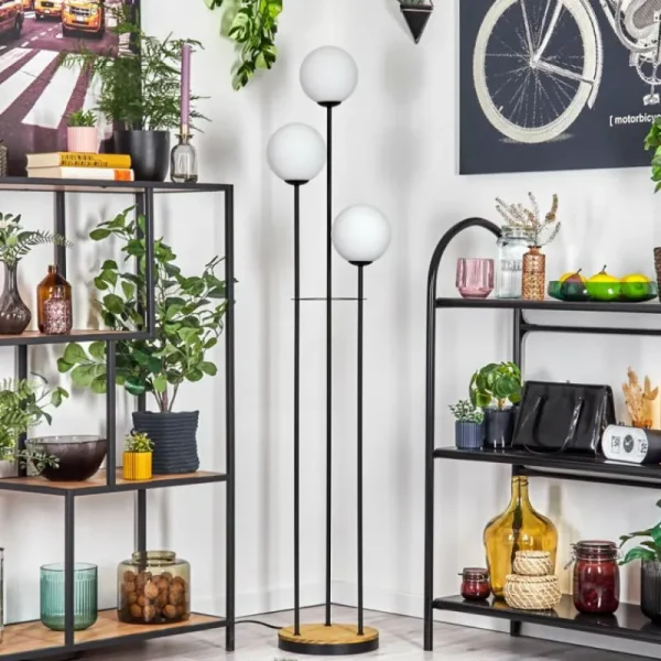 hofstein Gastor Lampadaire 30 cm Bois foncé, Noir, 3 lumières* Lampes Modernes
