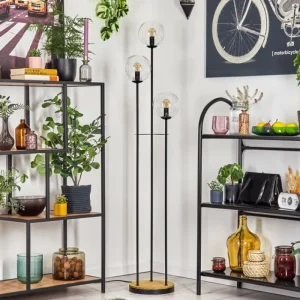 hofstein Gastor Lampadaire 30 cm Bois foncé, Noir, 3 lumières* Lampes Modernes