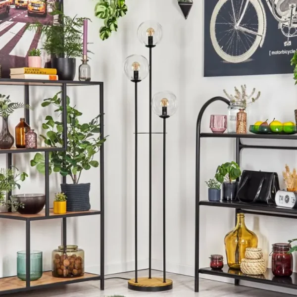 hofstein Gastor Lampadaire 30 cm Bois foncé, Noir, 3 lumières* Lampes Modernes