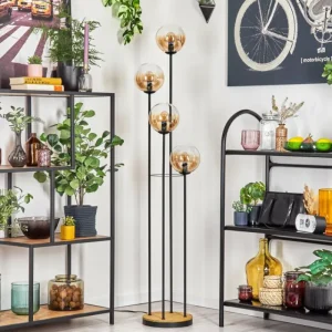 hofstein Gastor Lampadaire 30 cm Bois foncé, Noir, 4 lumières* Lampes Modernes
