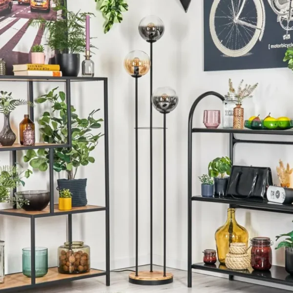 hofstein Gastor Lampadaire 25 cm Bois clair, Noir, 3 lumières* Lampes Modernes