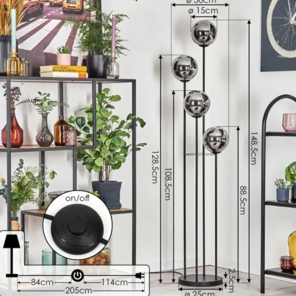 hofstein Gastor Lampadaire 30 cm Chrome, Fumé, 4 lumières* Lampes Modernes