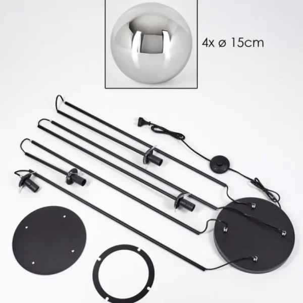 hofstein Gastor Lampadaire 30 cm Chrome, Fumé, 4 lumières* Lampes Modernes