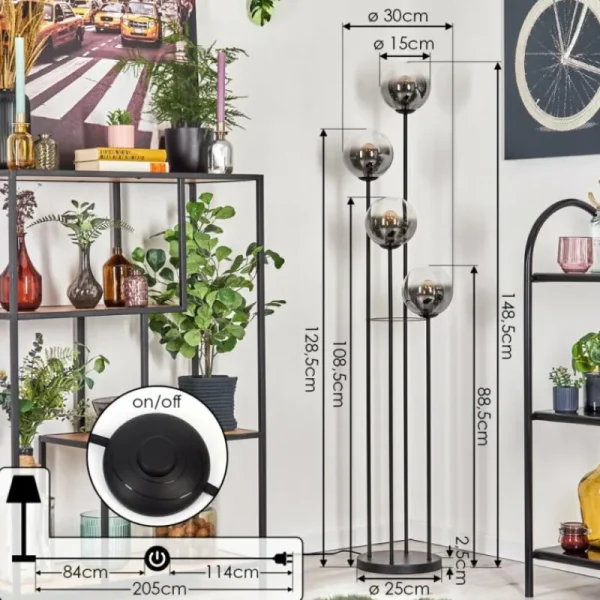 hofstein Gastor Lampadaire 30 cm Clair, Fumé, 4 lumières* Lampes Modernes