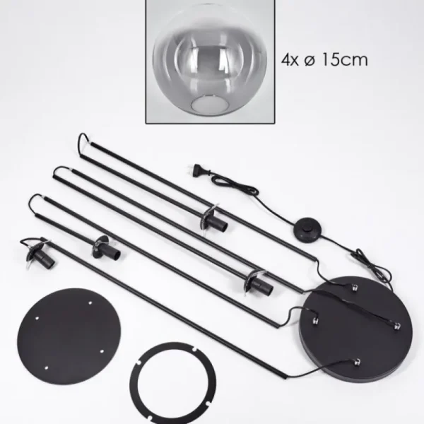 hofstein Gastor Lampadaire 30 cm Clair, Fumé, 4 lumières* Lampes Modernes