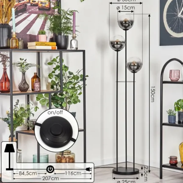 hofstein Gastor Lampadaire 30 cm Noir, 3 lumières* Lampes Modernes