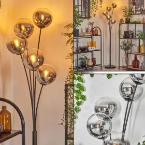 hofstein Gastor Lampadaire Chrome, Clair, Fumé, 5 lumières* Lampes Modernes