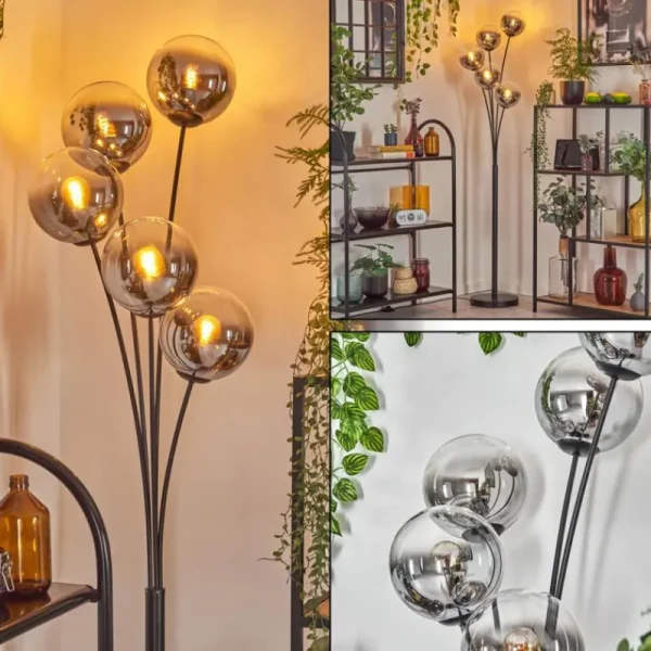 hofstein Gastor Lampadaire Chrome, Clair, Fumé, 5 lumières* Lampes Modernes
