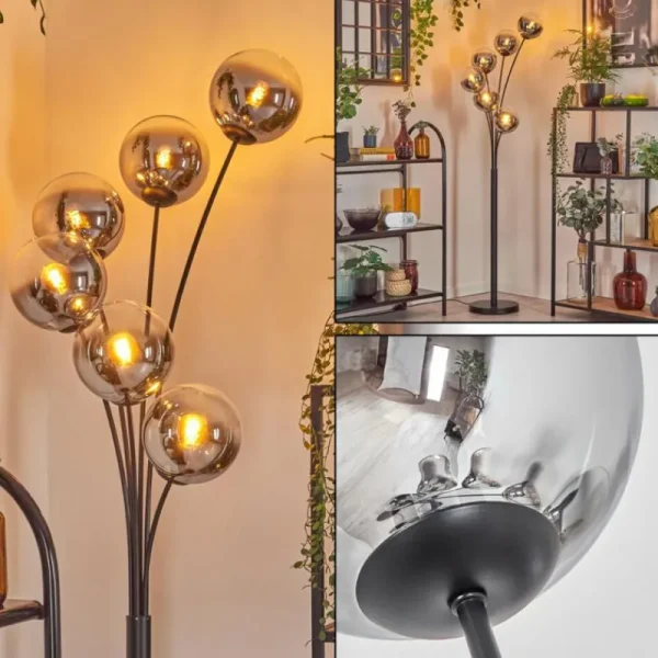 hofstein Gastor Lampadaire Chrome, Clair, Fumé, 6 lumières* Lampes Modernes