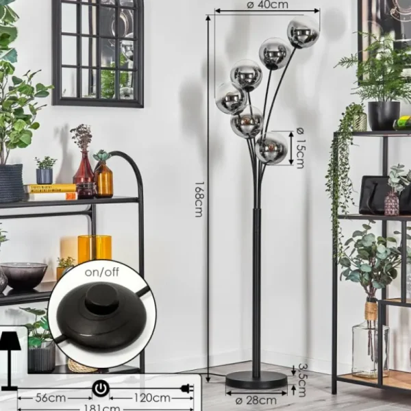 hofstein Gastor Lampadaire Chrome, Clair, Fumé, 6 lumières* Lampes Modernes