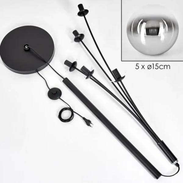 hofstein Gastor Lampadaire Chrome, Clair, Fumé, 5 lumières* Lampes Modernes