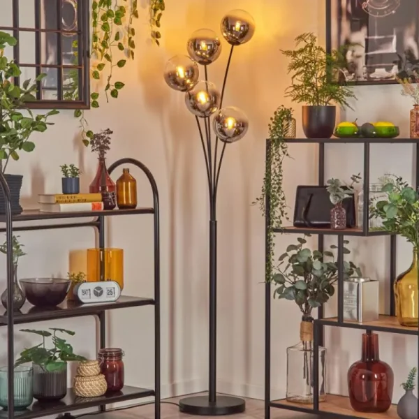 hofstein Gastor Lampadaire Chrome, Clair, Fumé, 5 lumières* Lampes Modernes