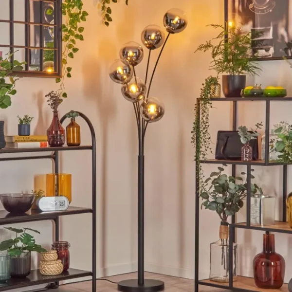 hofstein Gastor Lampadaire Chrome, Clair, Fumé, 6 lumières* Lampes Modernes