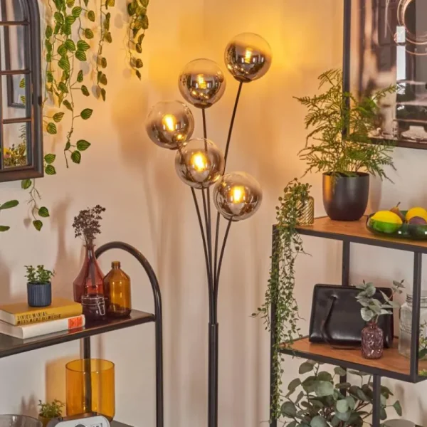 hofstein Gastor Lampadaire Chrome, Clair, Fumé, 5 lumières* Lampes Modernes