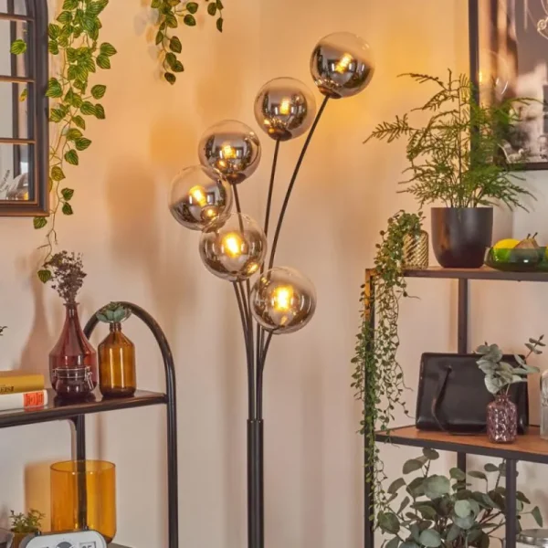 hofstein Gastor Lampadaire Chrome, Clair, Fumé, 6 lumières* Lampes Modernes
