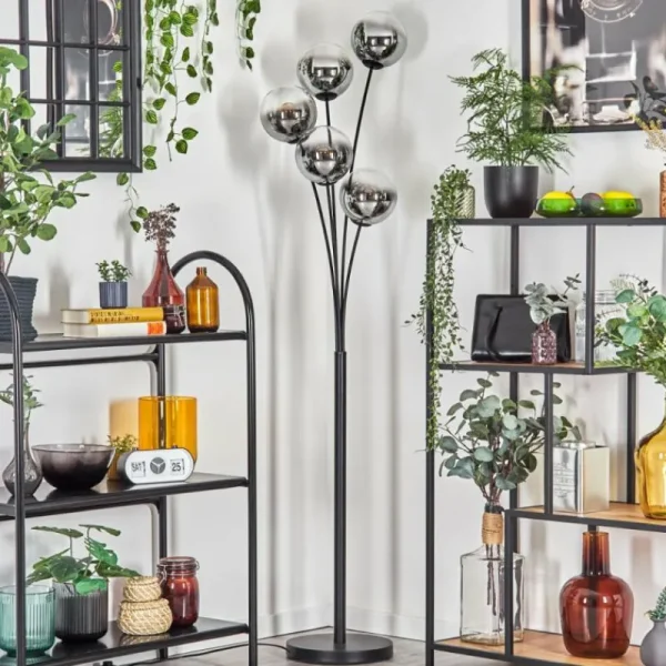 hofstein Gastor Lampadaire Chrome, Clair, Fumé, 5 lumières* Lampes Modernes