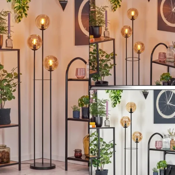 hofstein Gastor Lampadaire Noir, 3 lumières* Lampes En Verre