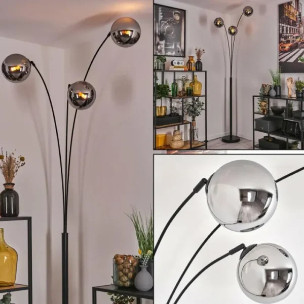 hofstein Gastor Lampadaire Noir, 3 lumières* Lampes En Verre