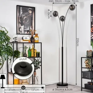 hofstein Gastor Lampadaire Noir, 3 lumières* Lampes Modernes