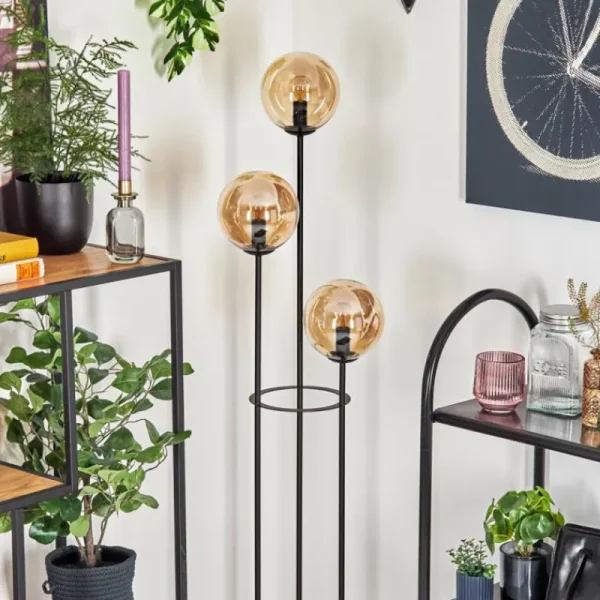 hofstein Gastor Lampadaire Noir, 3 lumières* Lampes En Verre