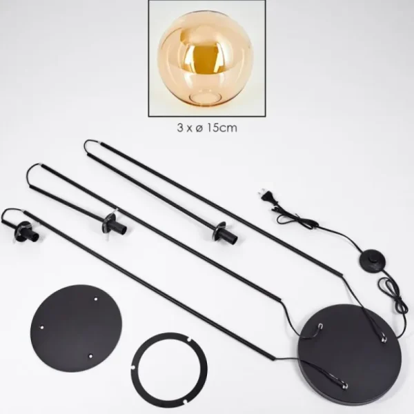 hofstein Gastor Lampadaire Noir, 3 lumières* Lampes En Verre
