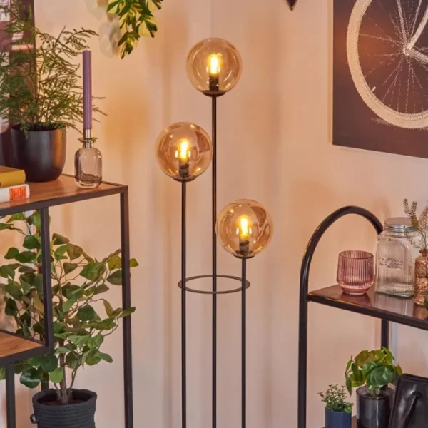 hofstein Gastor Lampadaire Noir, 3 lumières* Lampes En Verre
