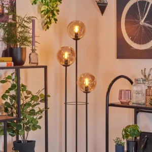 hofstein Gastor Lampadaire Noir, 3 lumières* Lampes En Verre