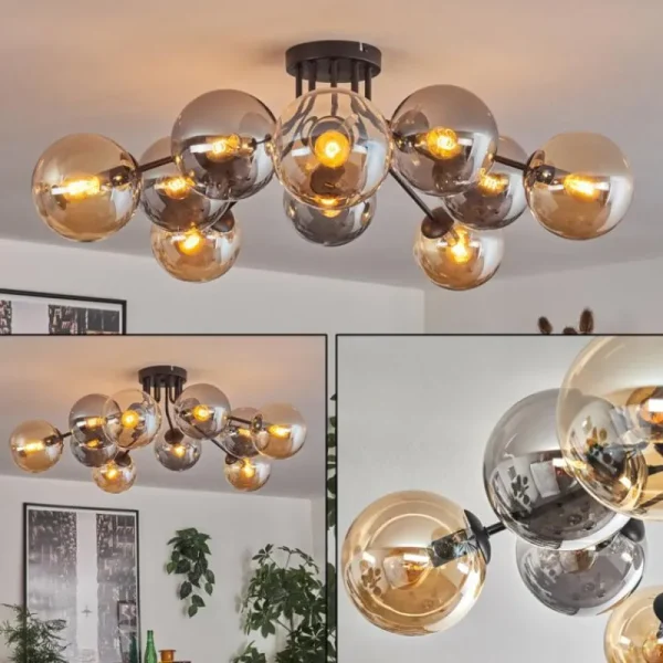 hofstein Gastor Plafonnier 83 cm Ambre, Fumé, 10 lumières* Lampes Modernes