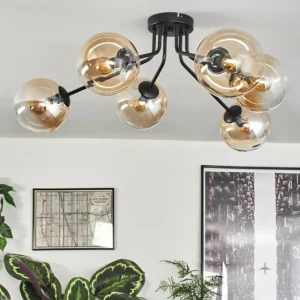 hofstein Gastor Plafonnier 74 cm Ambre, 6 lumières* Lampes En Verre