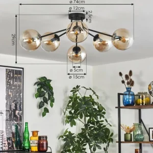hofstein Gastor Plafonnier 74 cm Ambre, 6 lumières* Lampes En Verre