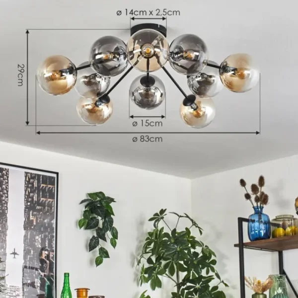hofstein Gastor Plafonnier 83 cm Ambre, Clair, Fumé, 10 lumières* Lampes Modernes