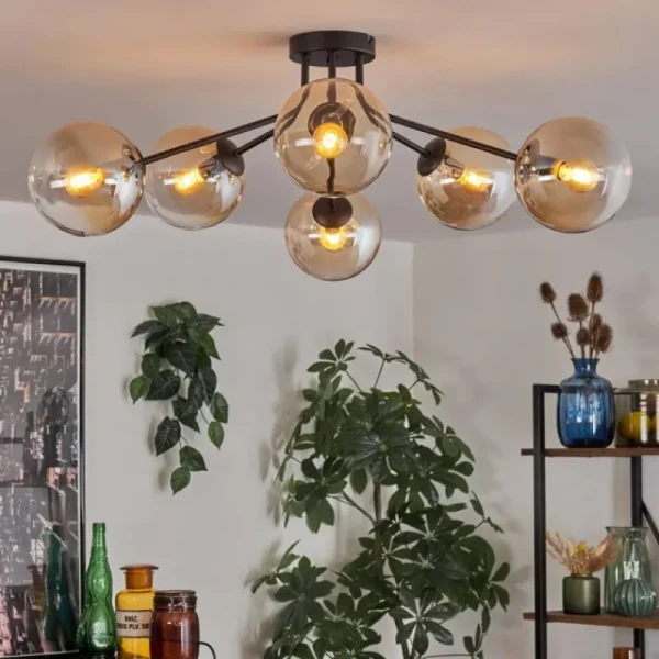 hofstein Gastor Plafonnier 74 cm Ambre, 6 lumières* Lampes En Verre