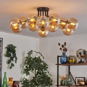 hofstein Gastor Plafonnier 91 cm Ambre, 12 lumières* Lampes En Verre