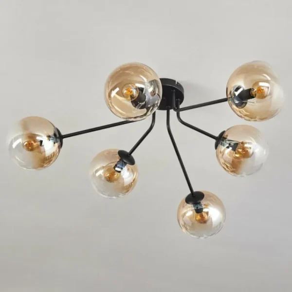 hofstein Gastor Plafonnier 74 cm Ambre, 6 lumières* Lampes En Verre