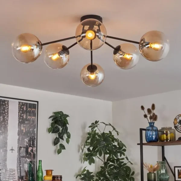 hofstein Gastor Plafonnier 74 cm Ambre, 6 lumières* Lampes En Verre