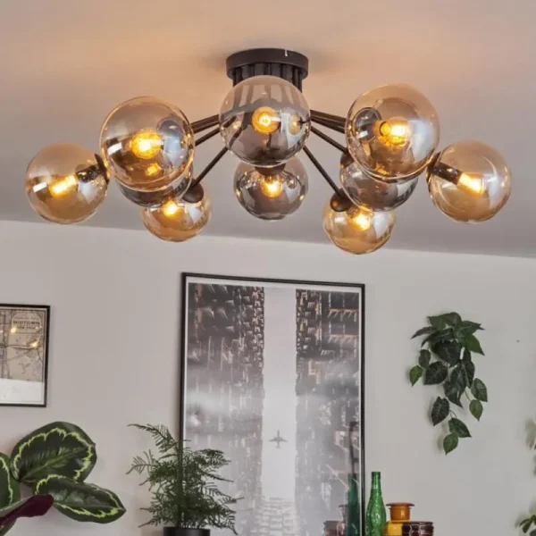 hofstein Gastor Plafonnier 91 cm Ambre, Fumé, 12 lumières* Lampes Modernes