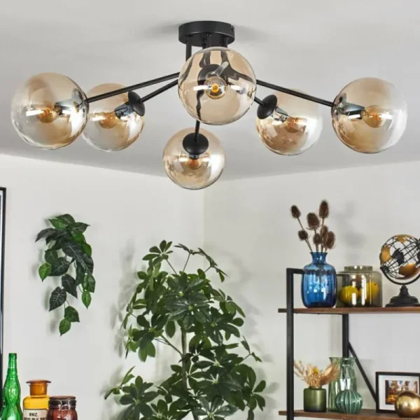 hofstein Gastor Plafonnier 74 cm Ambre, 6 lumières* Lampes En Verre