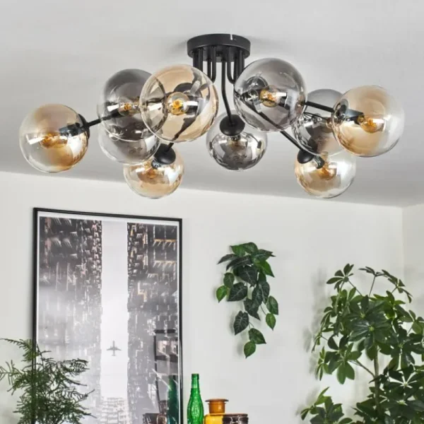hofstein Gastor Plafonnier 83 cm Ambre, Clair, Fumé, 10 lumières* Lampes Modernes