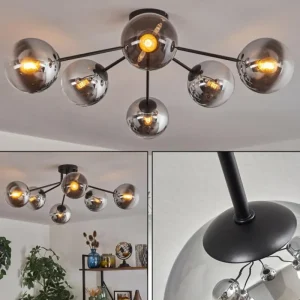 hofstein Gastor Plafonnier 74 cm Chrome, Clair, Fumé, 6 lumières* Lampes Modernes