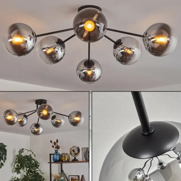 hofstein Gastor Plafonnier 74 cm Chrome, Clair, Fumé, 6 lumières* Lampes Modernes
