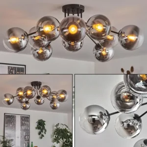 hofstein Gastor Plafonnier 83 cm Chrome, Clair, 10 lumières* Lampes En Verre