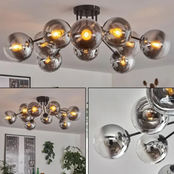 hofstein Gastor Plafonnier 83 cm Chrome, Clair, 10 lumières* Lampes En Verre