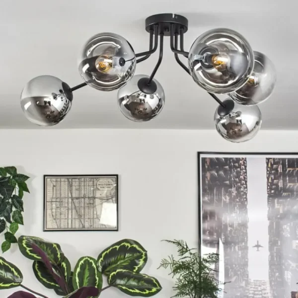 hofstein Gastor Plafonnier 74 cm Chrome, Clair, Fumé, 6 lumières* Lampes Modernes