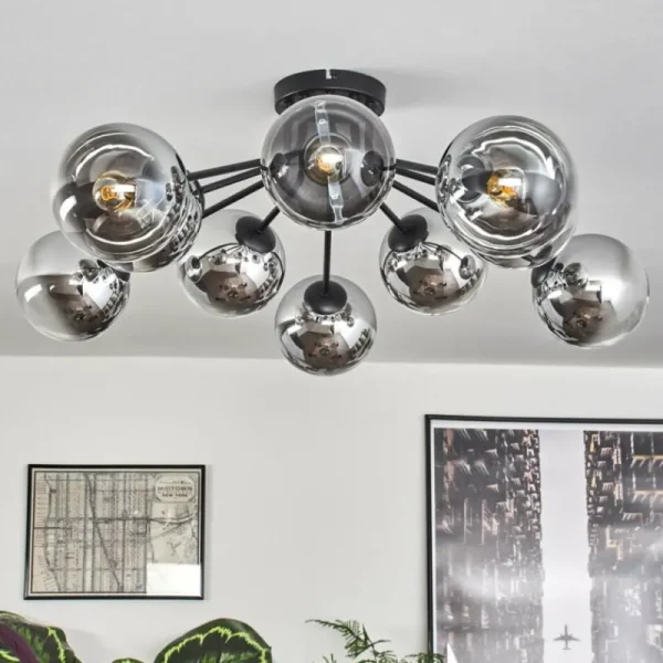 hofstein Gastor Plafonnier 83 cm Chrome, Clair, 10 lumières* Lampes En Verre