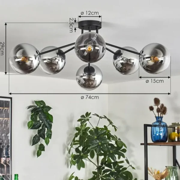hofstein Gastor Plafonnier 74 cm Chrome, Clair, Fumé, 6 lumières* Lampes Modernes