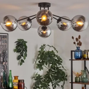 hofstein Gastor Plafonnier 74 cm Chrome, Clair, Fumé, 6 lumières* Lampes Modernes
