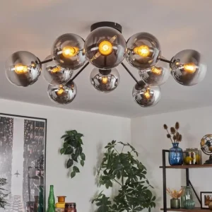 hofstein Gastor Plafonnier 83 cm Chrome, Clair, 10 lumières* Lampes En Verre